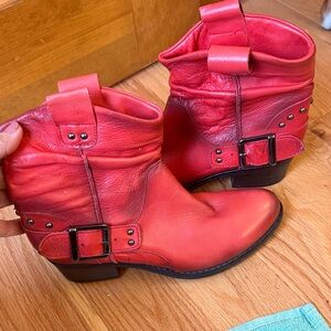 Red Leather Ankle Boots